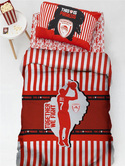 Palamaiki Σετ Μονά με Λάστιχο Olympiacos Bc8 Λευκό 110x200cm