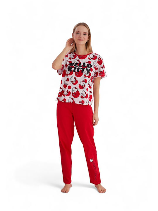 Hello Kitty De vară Set Pijamale pentru Femei Roșu