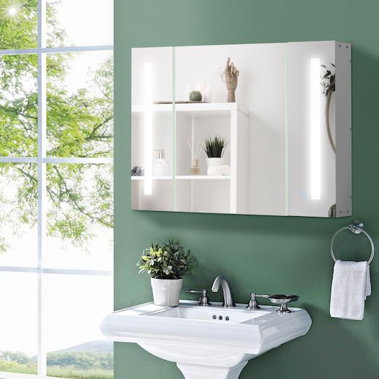 Kleankin Bathroom Mirror Led with Shelf & Cabinet 90x15cm White