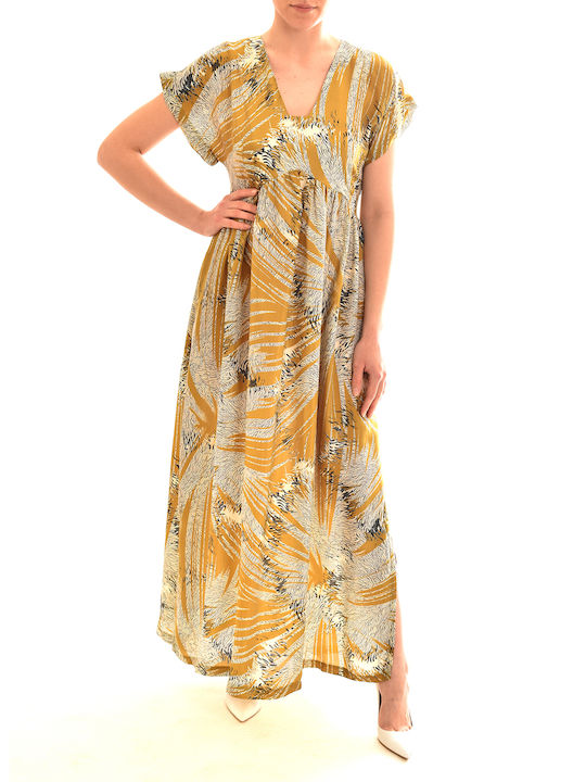 Eaters Summer Maxi Evening Dress Satin Mustard