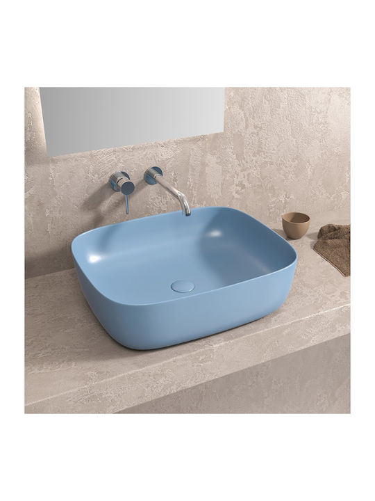 Karag Deasupra Blatului Chiuvetă Porțelan 49x39x15cm Azzurro Opaco