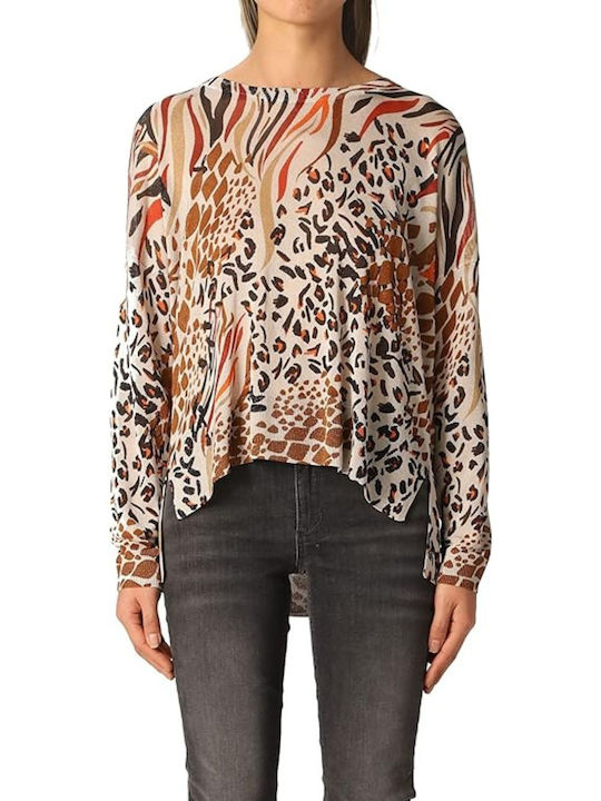 Liu Jo Maglia Chiusa Women's Blouse Long Sleeve Animal Print Beige