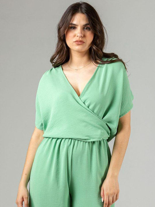 Simple Fashion Women's Blouse Satin Green