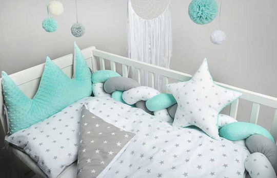 Maboo Crib Bumpers Braided Inside Mint White Grey Stars 160cm