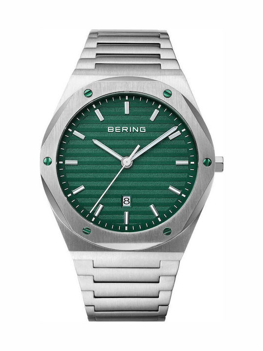 Bering Time Ανδρικό Ρολόι 42mm Μπαταρίας με Ασημί Μεταλλικό Μπρασελέ