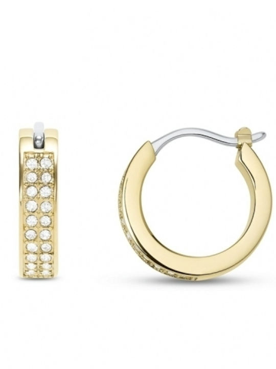 Fossil Earrings Hoops made of Steel Gold Plated with Stones