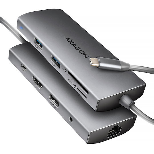 Axagon USB-C Docking Station mit HDMI 4K PD Ethernet Silber (HMC-8HLSA)