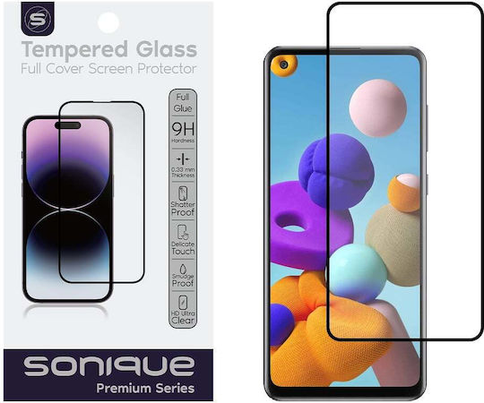 Sonique Hardy Glass Premium Series HD 9H 2.5D 0.33мм Пълно лепило Закалено стъкло за цялото лице Черен (Galaxy A21s)