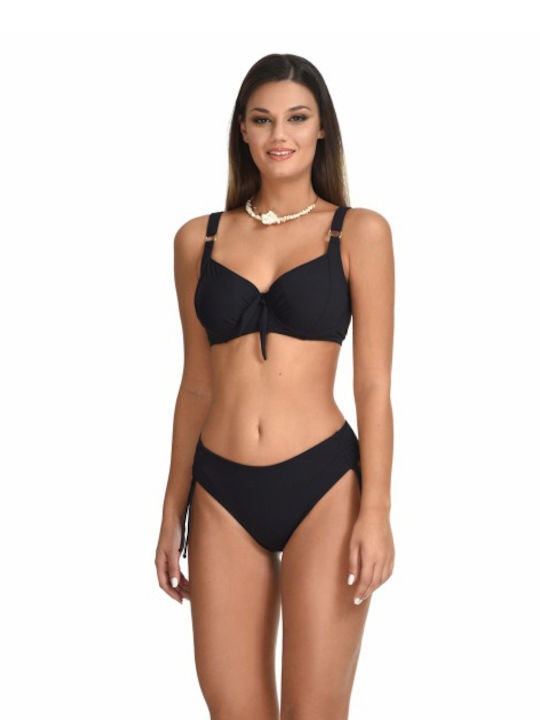MiandMi Underwire Bikini Set Bra & Slip Bottom with Adjustable Straps Black