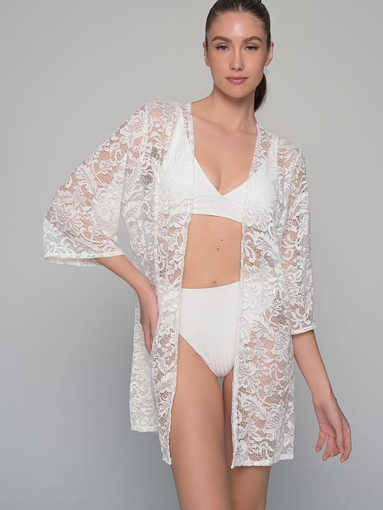 Milena by Paris Feminin Lung Kimono de Plajă Alb