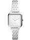 Fossil Courier Three Γυναικείο Ρολόι 28mm Μπαταρίας με Ασημί Μεταλλικό Μπρασελέ