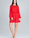 Figl Dress with Ruffle Red