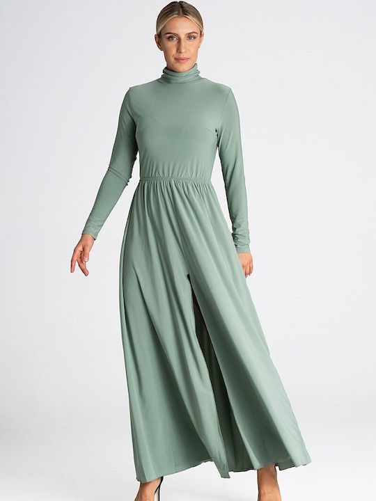 Figl Maxi Kleid Rollkragen Grün