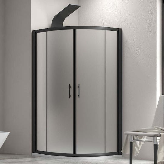Karag Flora 200 Nero Καμπίνα Ντουζιέρας Ημικυκλική με Συρόμενη Πόρτα 90x90x190cm Fabric Nero