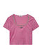 Damen Bluse Baumwolle Kurzärmelig Rosa