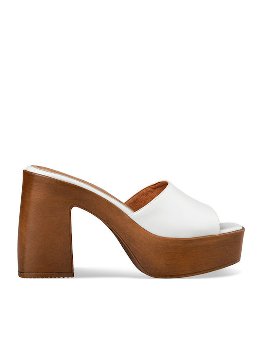 Envie Shoes Mules με Χαμηλό Τακούνι σε Λευκό Χρώμα