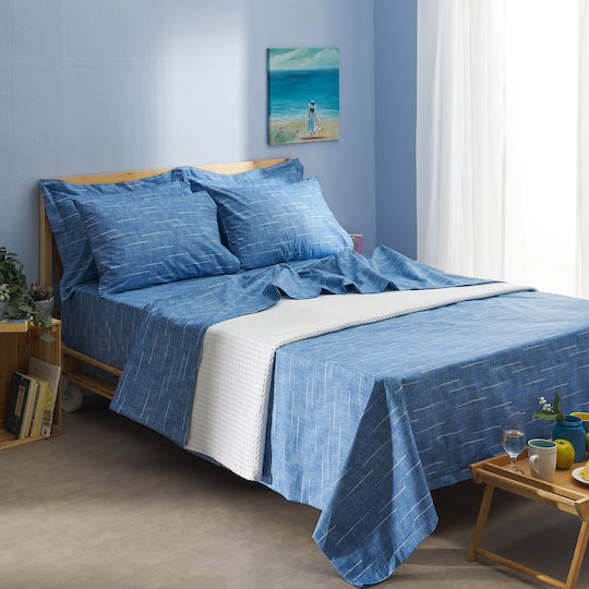 Charalambidis Textiles Покривало Единично от Памук & Полиестер Синьо 160x230см