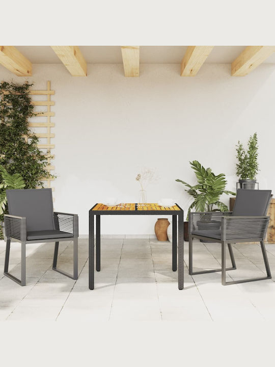 Outdoor Chair Rattan Black with Cushion 2pcs 45x42x79cm