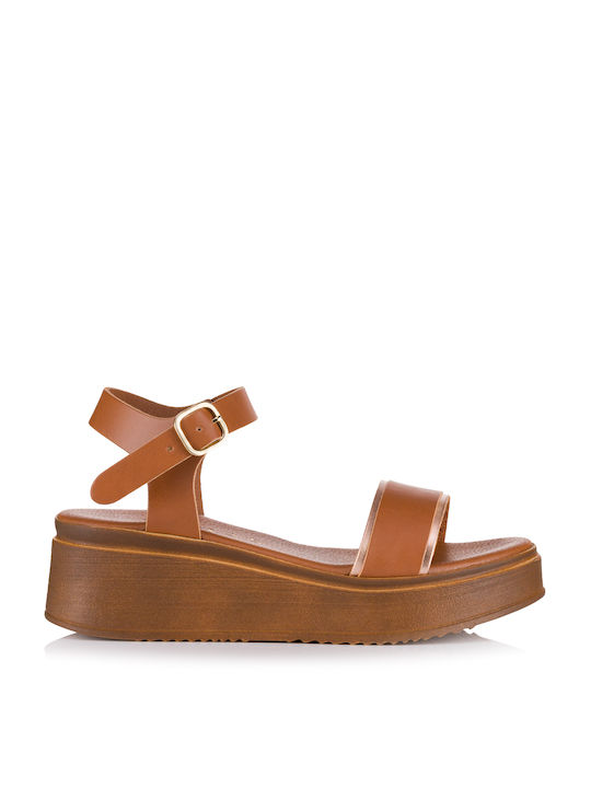 Tomas Shoes Leather Women's Sandals with Ankle Strap Brown