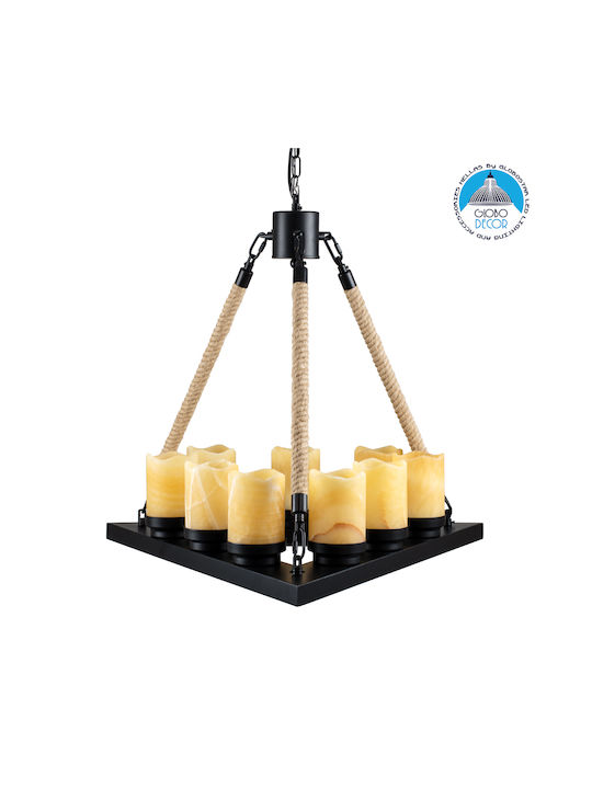 GloboStar Dome Πολυέλαιος 9xE27 Ø60cm με Σχοινί Μαύρος 10001021