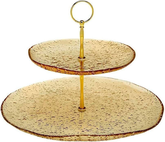 Cryspo Trio Γυάλινη Εταζέρα 2 Ορόφων Καφέ Ø33cm