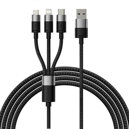 Baseus Starspeed 3in1 USB to micro USB / Lightning / Type-C Cable Μαύρο 1.2m (40491)