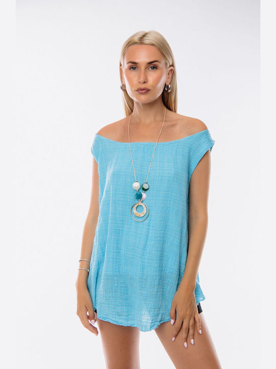 Dress Up pentru Femei Bluză Fără mâneci Turquoise