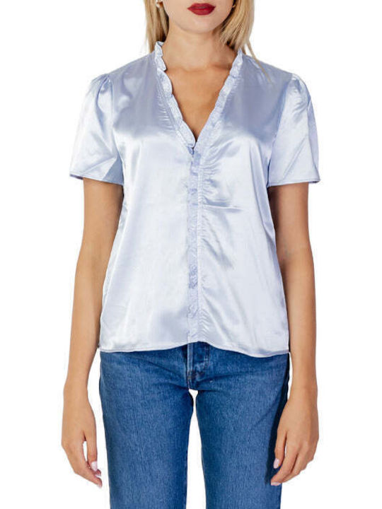 Vila Women's Summer Blouse with V Neck Blue