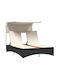 Liegestuhl Doppelter Rattan mit Kissen & Sonnenschirm Schwarz 136x202x140cm.