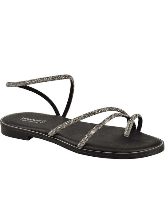 Yfantidis Damen Flache Sandalen in Silber Farbe