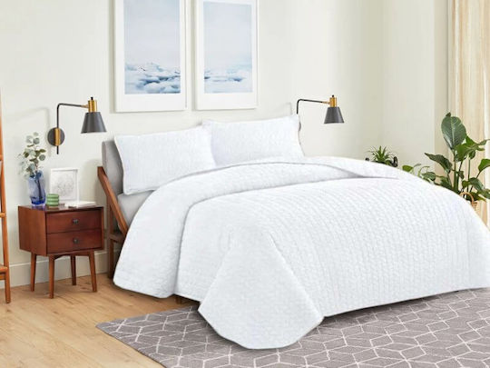 Set Coverlet Queen Microfiber White 220x240cm