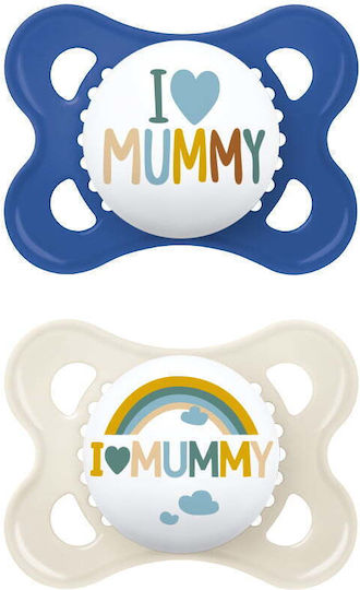 Mam Ι Love Mummy & Daddy Pacifiers Silicone I Love Mummy - Blue/White - Beige for 2-6 months 2pcs