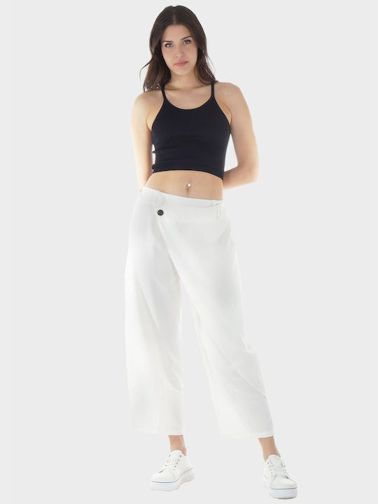 G Secret Women's Fabric Trousers with Elastic WHITE