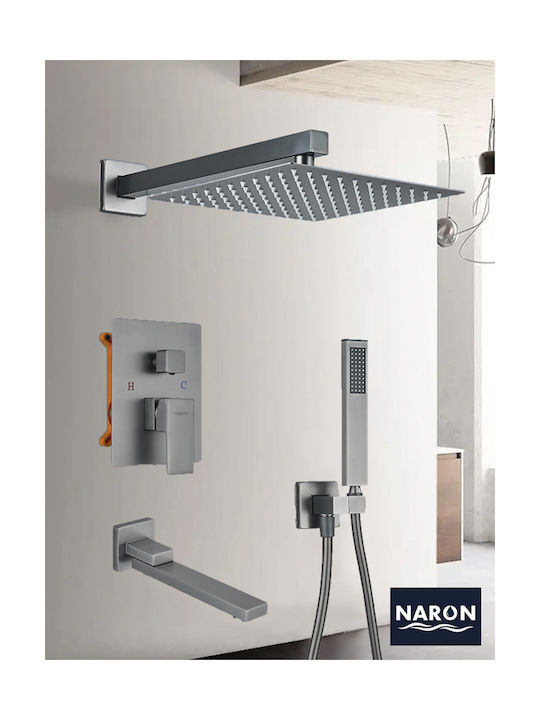 Naron CZ4034 Built-in Mixer, Spout, Hand Shower & Shower Head Set for Shower 3 Exits Gray