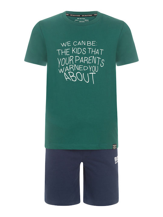 Kids' Set with Shorts Summer 2pcs Green-blue Navy-white