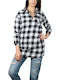 Women's Blouse Cotton Checked Black