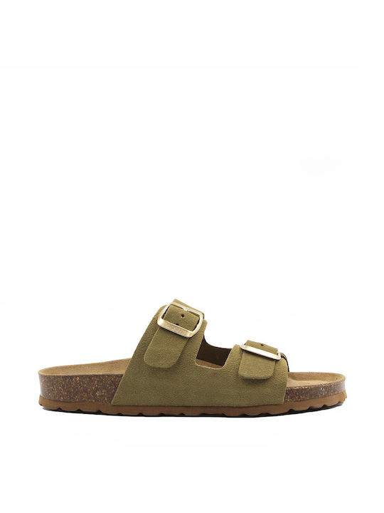 Flivver Leather Women's Flat Sandals Khaki