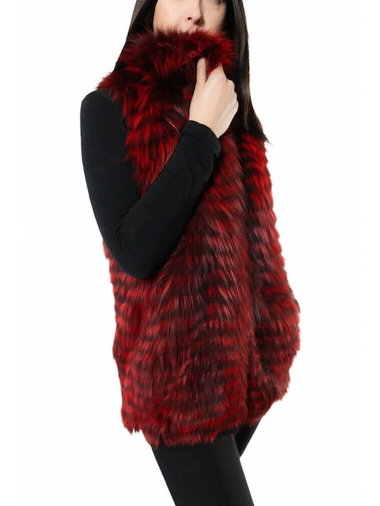 1438A WOMEN'S VEST MADE OF NATURAL FOX FUR RED