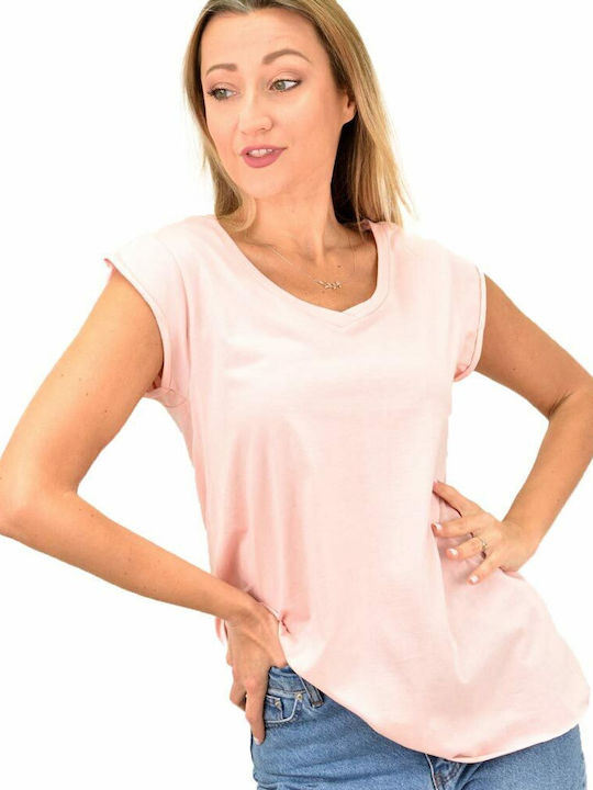 Women's Blouse with V-Neck Soft Pink 9881