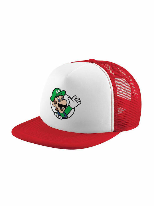 Super Mario Luigi Win, Adult Soft Trucker Hat with Mesh Red/White (POLYESTER, ADULT, UNISEX, ONE SIZE)