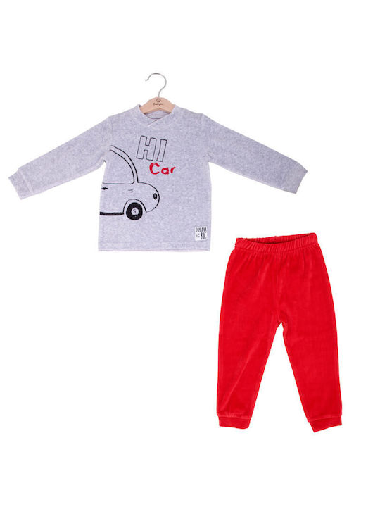 MINIBOL KINDERSCHLAFANZUG VELOURS JUNGEN CODE 21510-06 GRAU-ROT