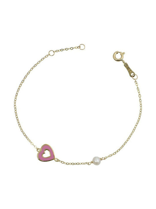 Children's bracelet in 9K gold with pink enamel and white pearl (BP000832) * BZ818