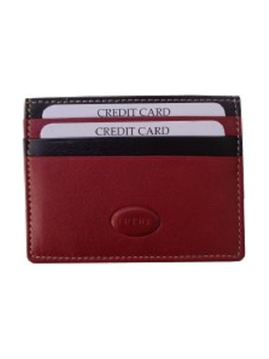 Suport de carduri din piele LX 8331 roșu-negru
