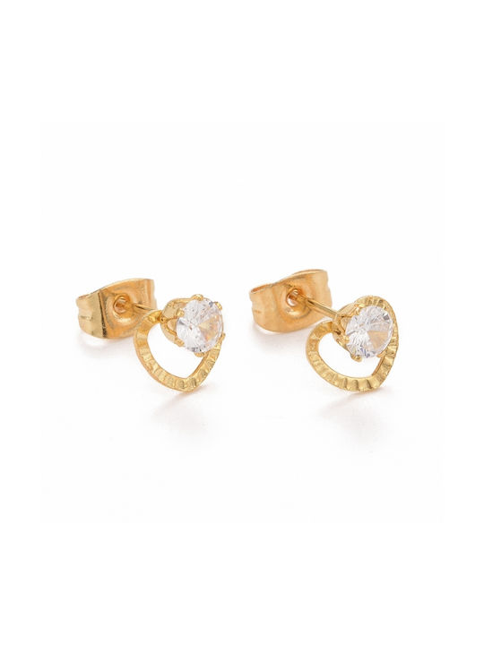 Stainless Steel Heart Earrings with Zircon Gold 7.5x7mm 1 Pair