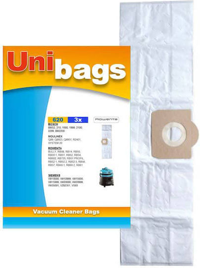 Unibags Vacuum Cleaner Bags 3pcs Compatible with AEG / Bestron / Black & Decker / Bomann / Bosch / Clatronic / Delonghi / Eta / Fakir / Hoover / Karcher / Nilfisk / Philips / Rowenta / Siemens / Thomas Vacuum Cleaners