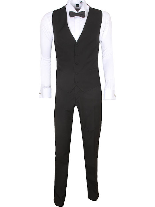 Men's Suit with Vest Regular Fit Black