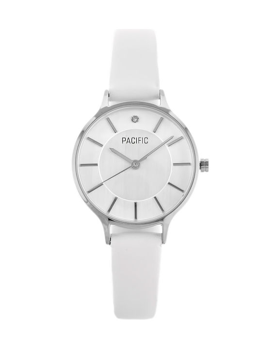 Pacific Uhr mit Weiß Lederarmband