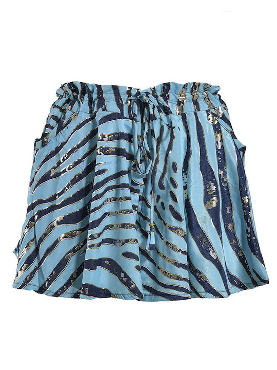 Blaue Shorts mit Tasche "Zebra" Silber Gold Details S M 100% Crepe