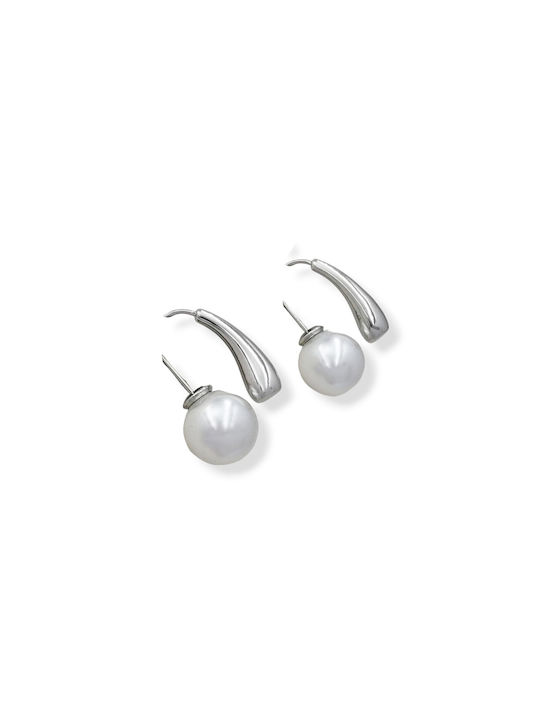 Stainless Steel Hanging Earrings White Pearl Silver 1 pair