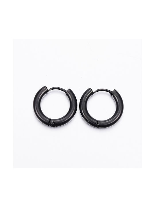 Stainless Steel Black Hoop Earrings 15mm 1 pair